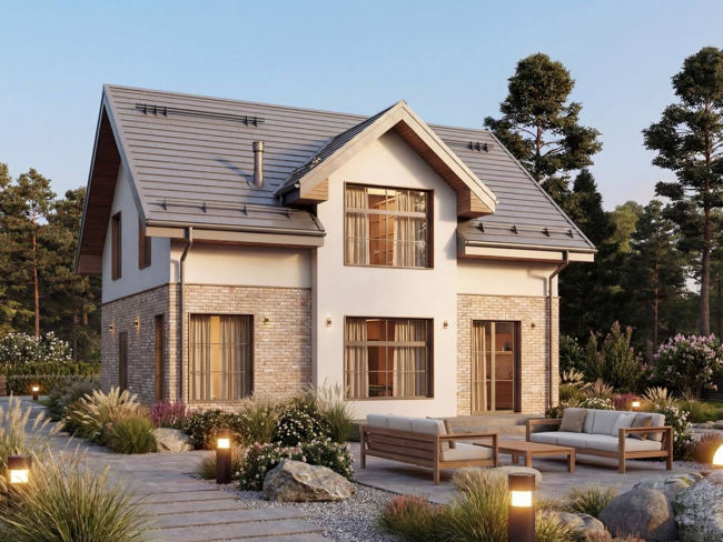 Двухэтажный дом из газобетона Брик Двухэтажный дом из газобетона Брик